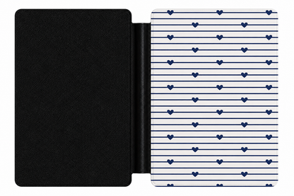 Navy Stripe Hearts Kindle case front cover — navy stripe and hearts print