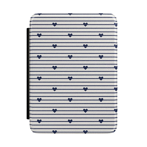 Navy Stripe Hearts Kindle case — navy stripe and hearts print
