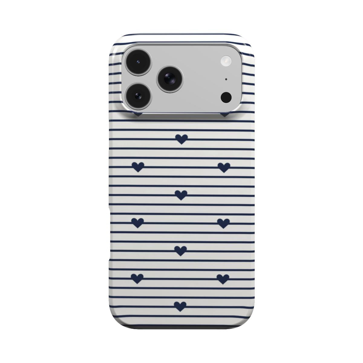 Navy Stripe Hearts phone case – MagSafe iPhone case, front view