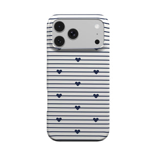 Navy Stripe Hearts phone case – MagSafe iPhone case, front view