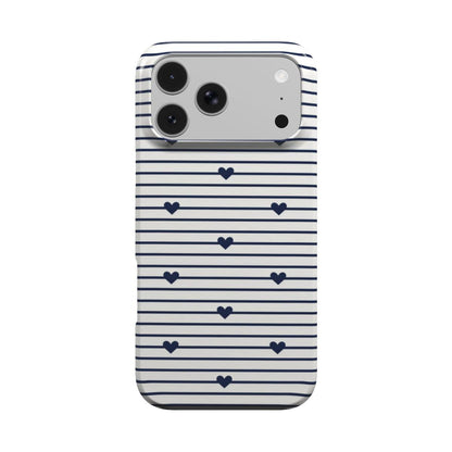 Navy Stripe Hearts phone case – MagSafe iPhone case, front view