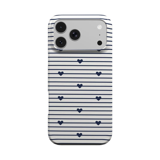 Navy Stripe Hearts phone case – MagSafe iPhone case, front view