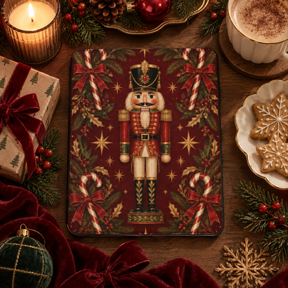 Nutcracker iPad case styled with a candle, gingerbread and red velvet ribbon