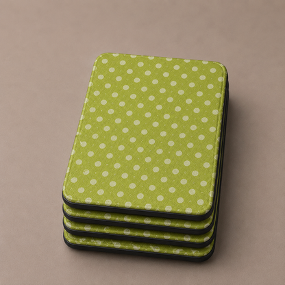 Olive green polka dot Kindle case front cover close-up — Quiet Bookish retro print