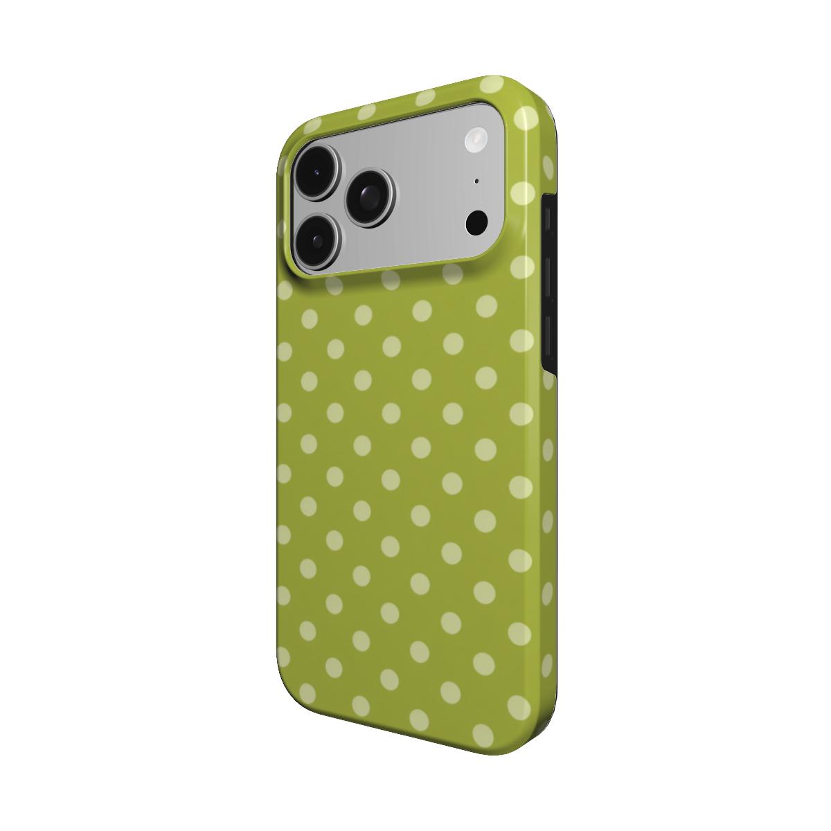 Olive Polka Dot phone case – MagSafe iPhone case, angled view
