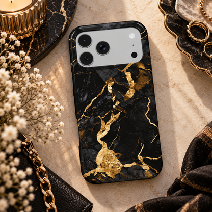 Onyx Gold Marble phone case – MagSafe iPhone case, lifestyle photo