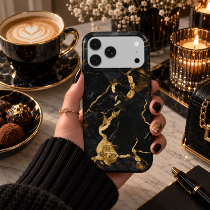 Onyx Gold Marble phone case – MagSafe iPhone case, styled photo