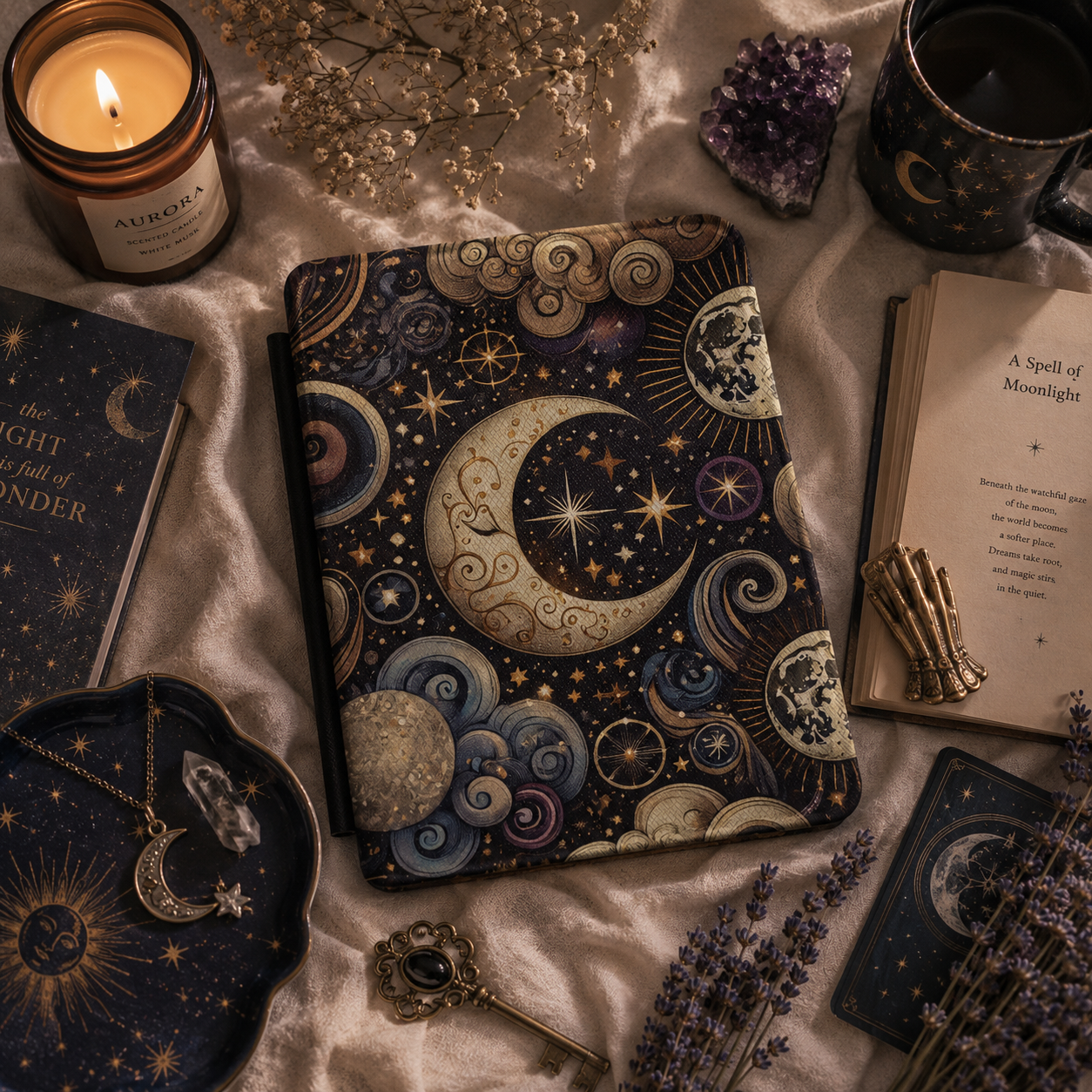 Ornate crescent moon Kindle case — additional view