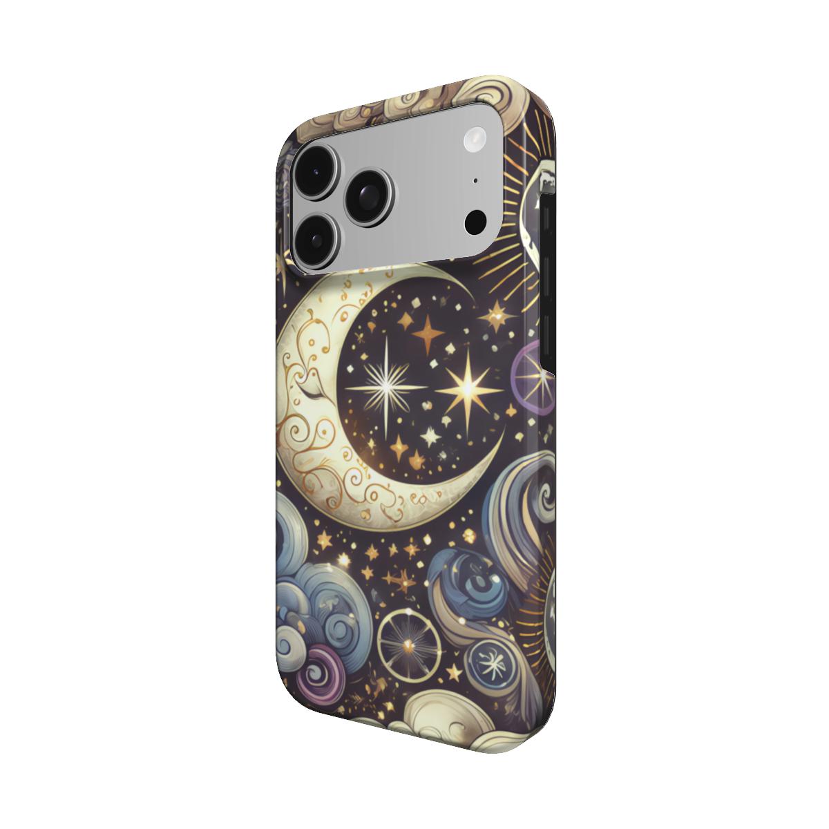 Ornate Crescent Moon phone case – MagSafe iPhone case, angled view