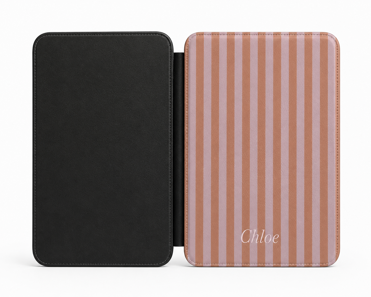 Personalised Caramel & Mauve Stripe Name Kindle Case — Custom Name