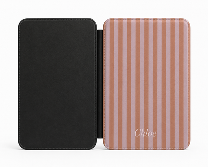 Personalised Caramel & Mauve Stripe Name Kindle Case — Custom Name