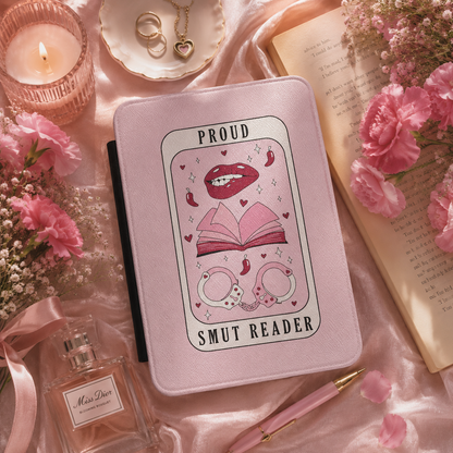 Proud Smut Reader Tarot Kindle Case — Pink Lips & Handcuffs Card