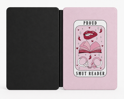 Proud Smut Reader Tarot Kindle Case — Pink Lips & Handcuffs Card