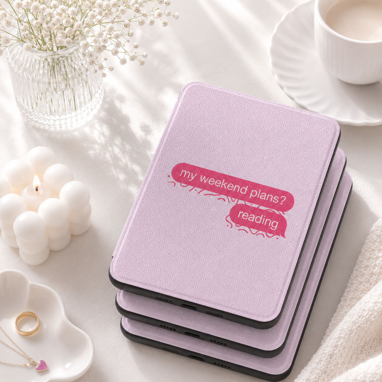 My Weekend Plans? Reading Kindle Case — Lilac Text Bubble Design