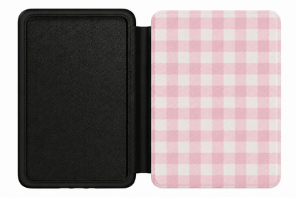 Pink Gingham Kindle Case — Soft Cottage Check on Cream