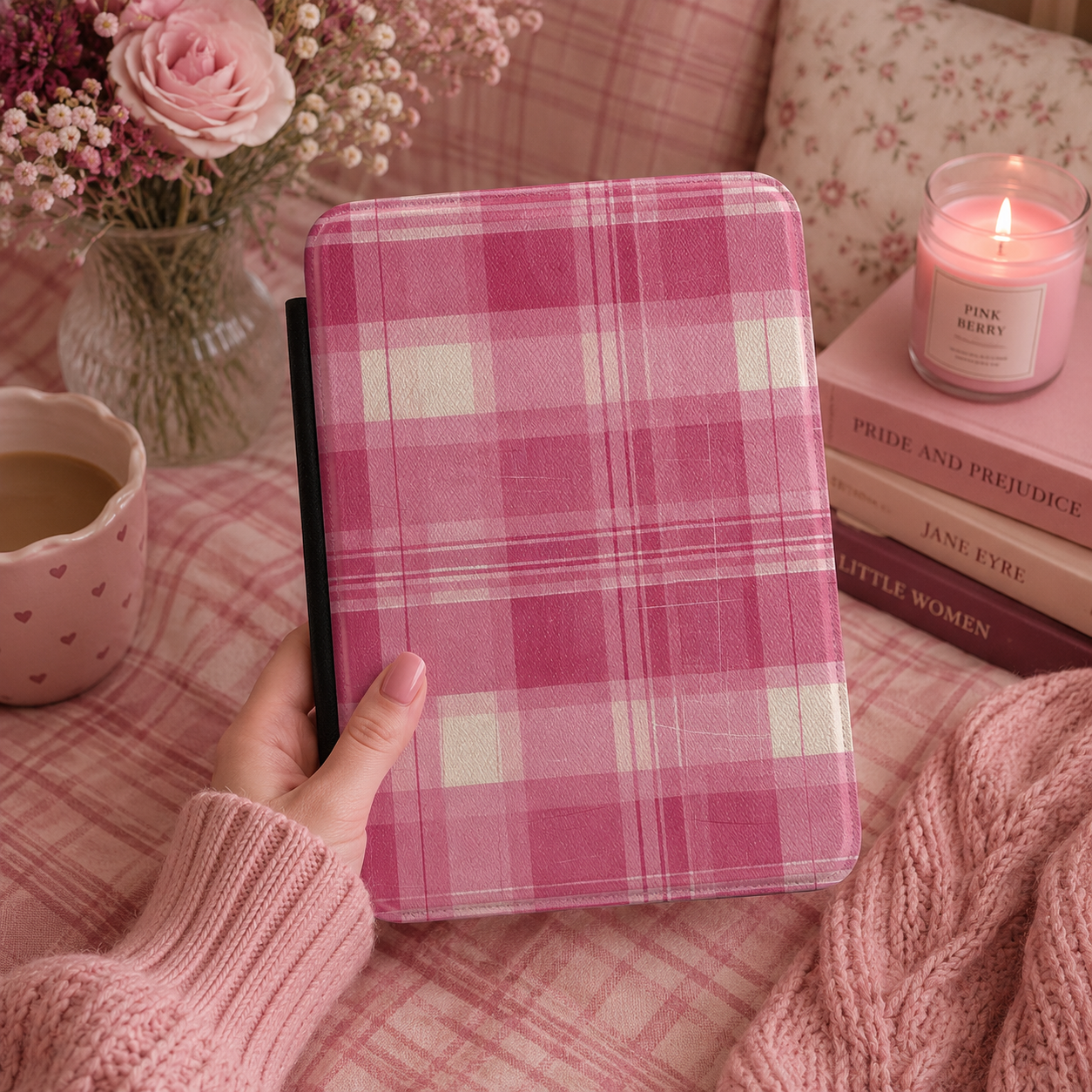 Pink Madras Plaid Kindle Case — Raspberry & Cream Check
