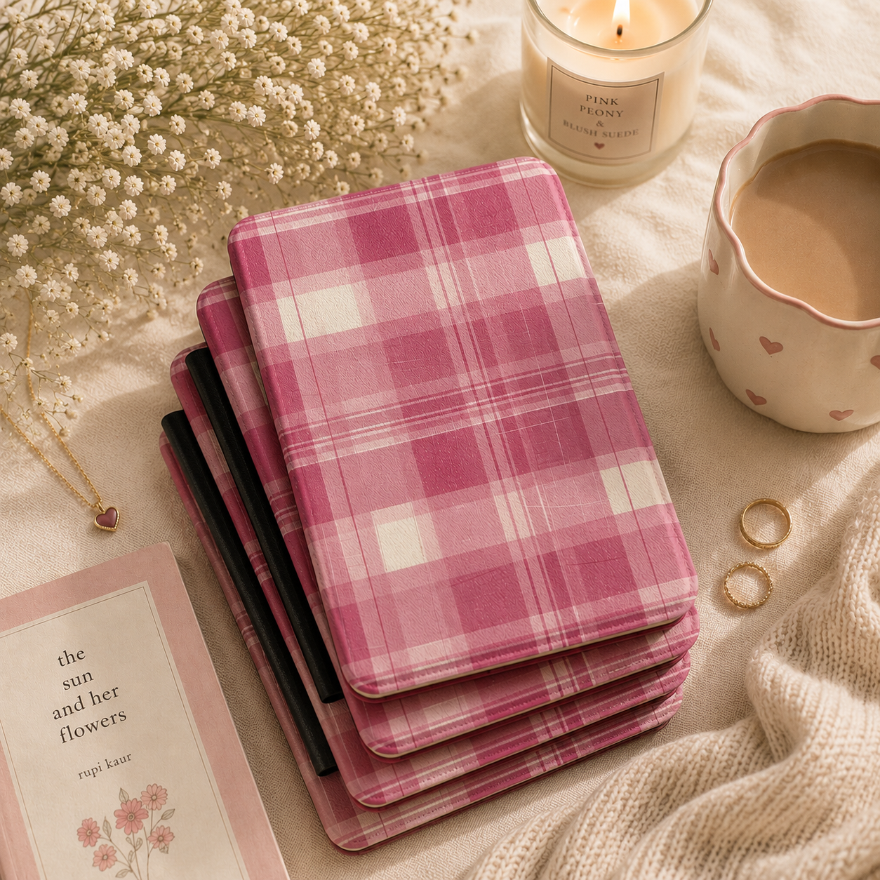 Pink Madras Plaid Kindle Case — Raspberry & Cream Check