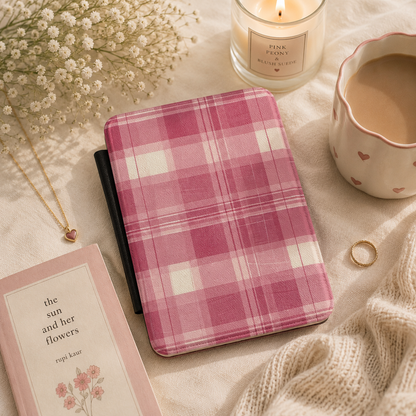 Pink Madras Plaid Kindle Case — Raspberry & Cream Check
