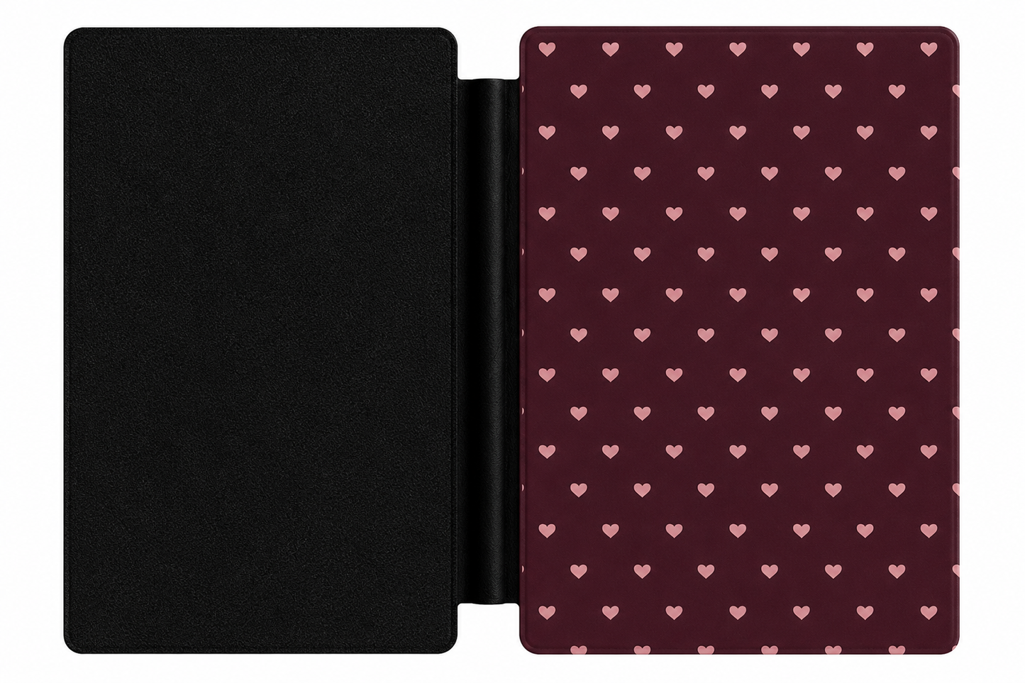 Pink Hearts Kindle Case — Sweet Pattern on Wine Burgundy
