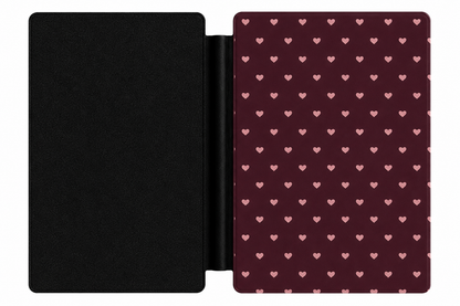 Pink Hearts Kindle Case — Sweet Pattern on Wine Burgundy