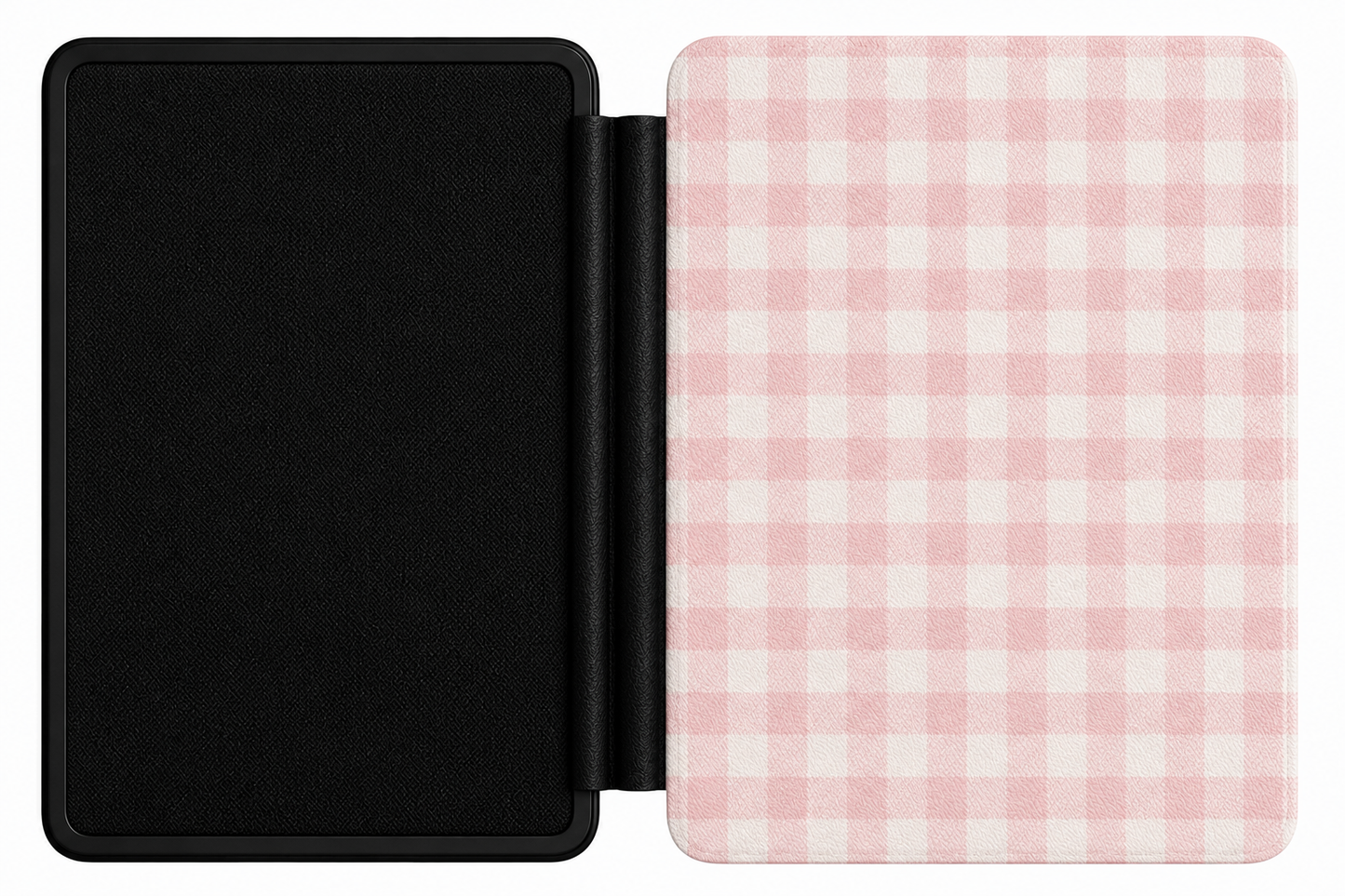 Pink Gingham Kindle Case — Soft Checked Pattern on Cream
