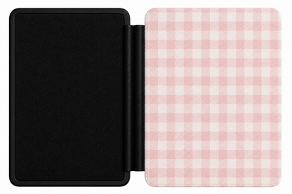 Pink Gingham Kindle Case — Soft Checked Pattern on Cream