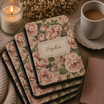 Personalised Vintage Rose Name Kindle Case — Custom Floral