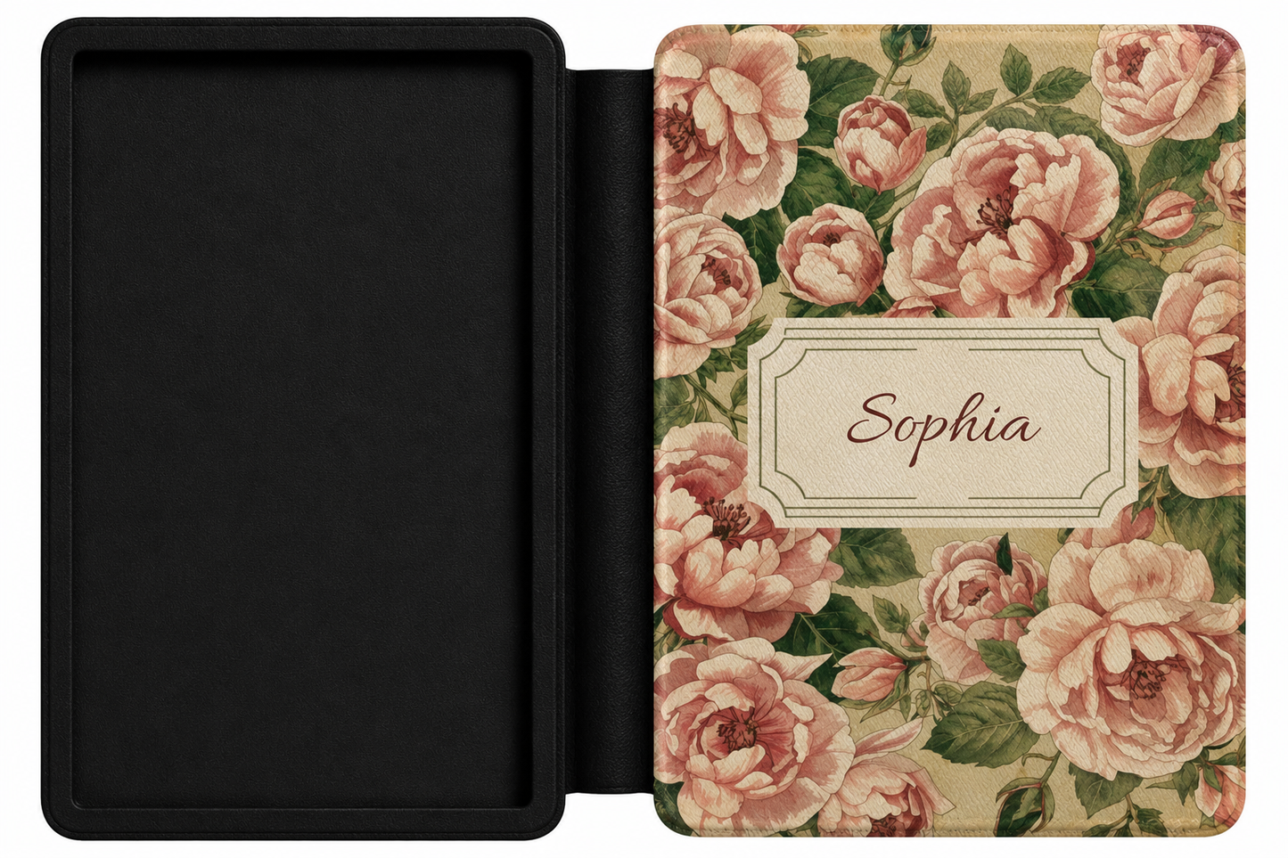 Personalised Vintage Rose Name Kindle Case — Custom Floral