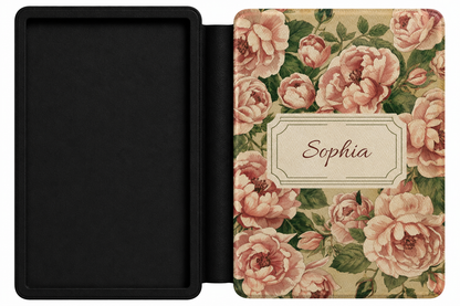 Personalised Vintage Rose Name Kindle Case — Custom Floral
