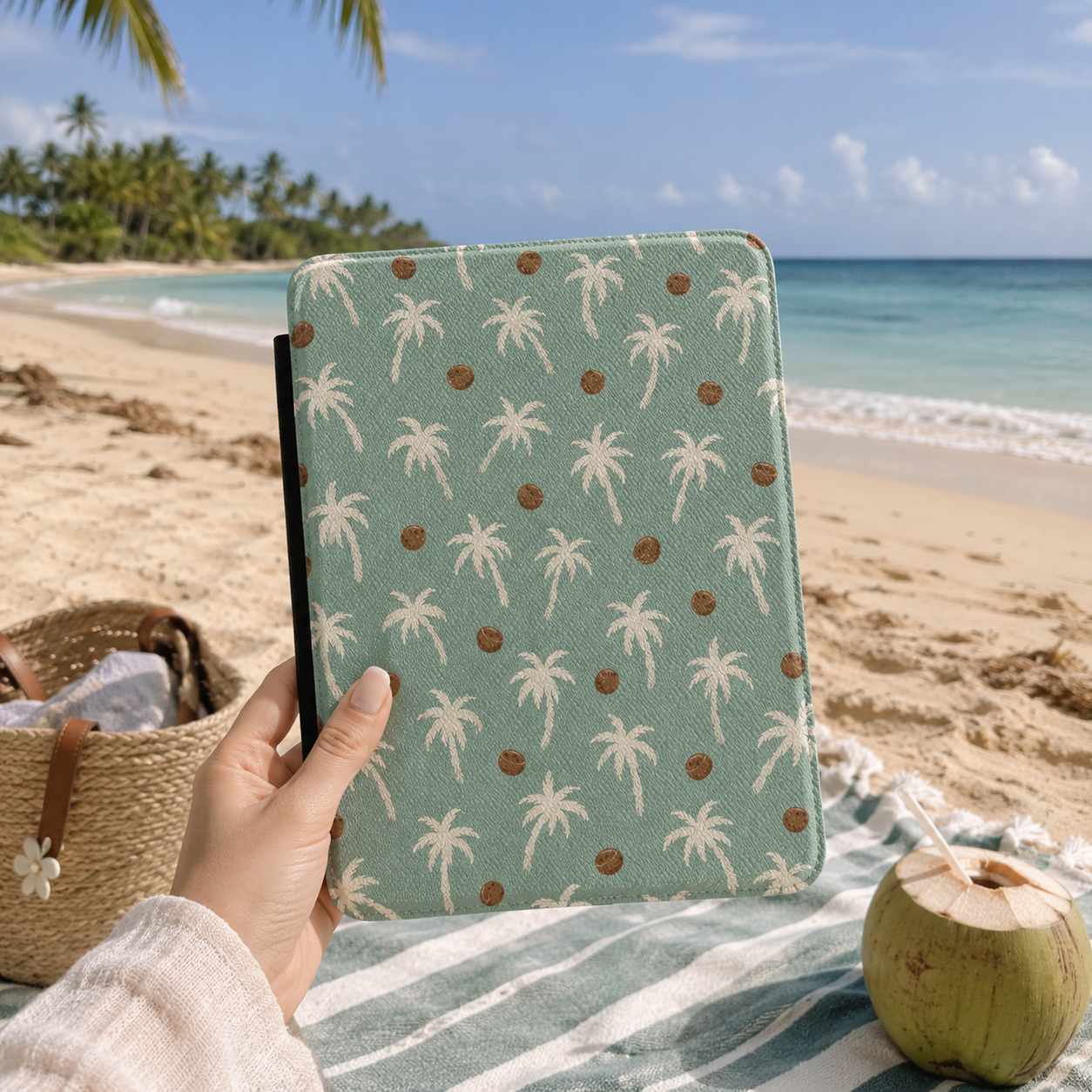Palm Tree Kindle Case — Tropical Cream Palms on Sage
