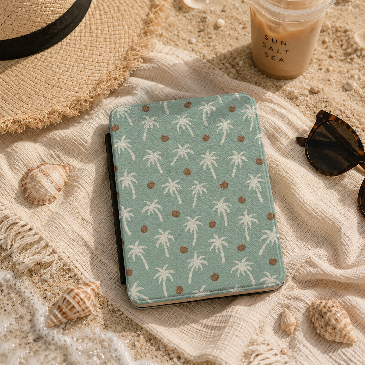 Palm Tree Kindle Case — Tropical Cream Palms on Sage