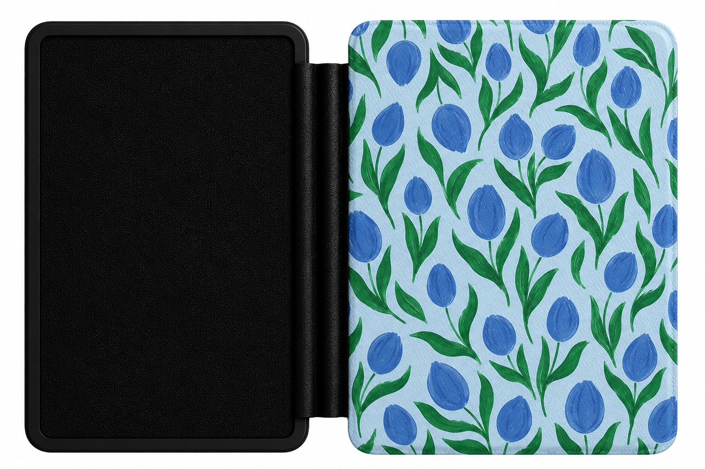 Painted Tulip Kindle Case — Cobalt Florals on Pale Blue