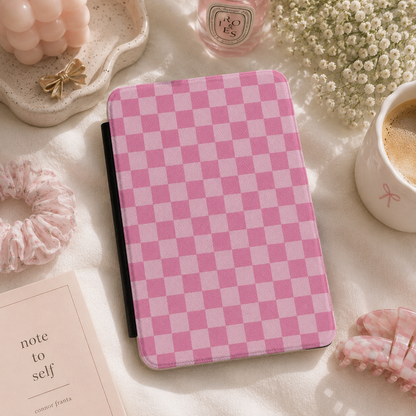 Pink Check Kindle Case — Oversized Buffalo Check Pattern