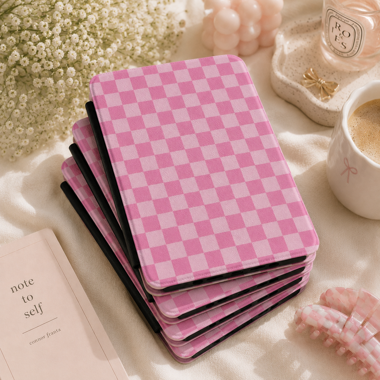 Pink Check Kindle Case — Oversized Buffalo Check Pattern