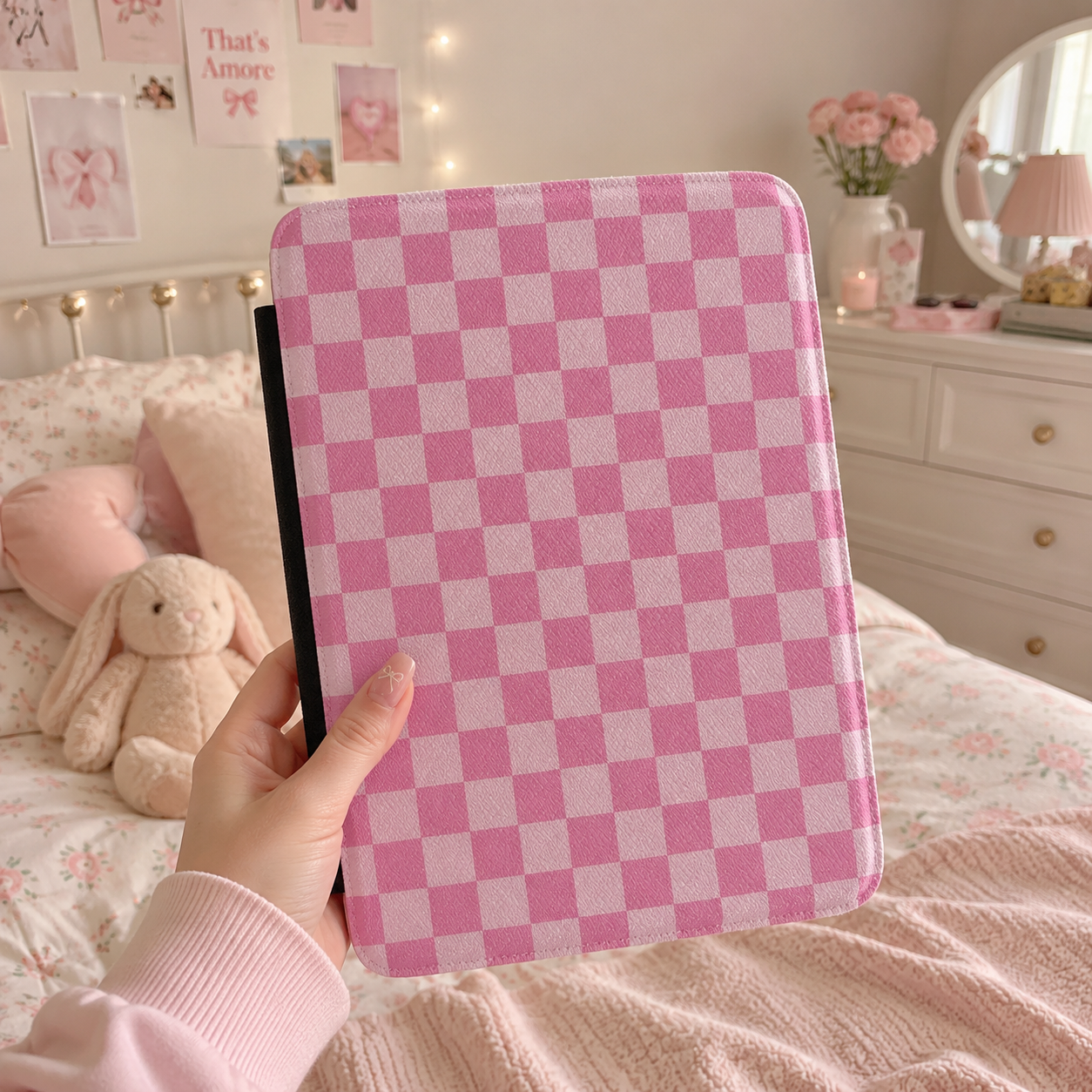 Pink Check Kindle Case — Oversized Buffalo Check Pattern