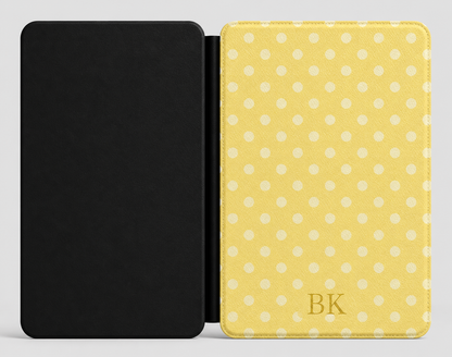 Personalized Yellow Polka Dot Kindle Case — Debossed Initials