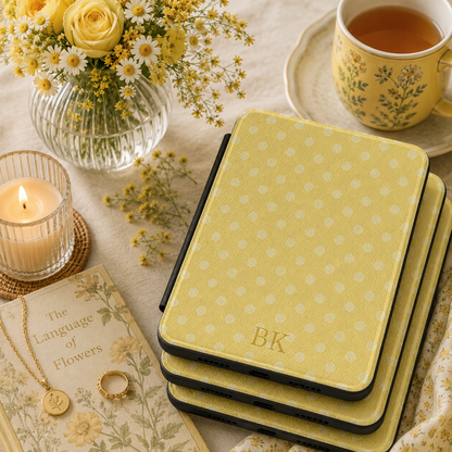 Personalized Yellow Polka Dot Kindle Case — Debossed Initials