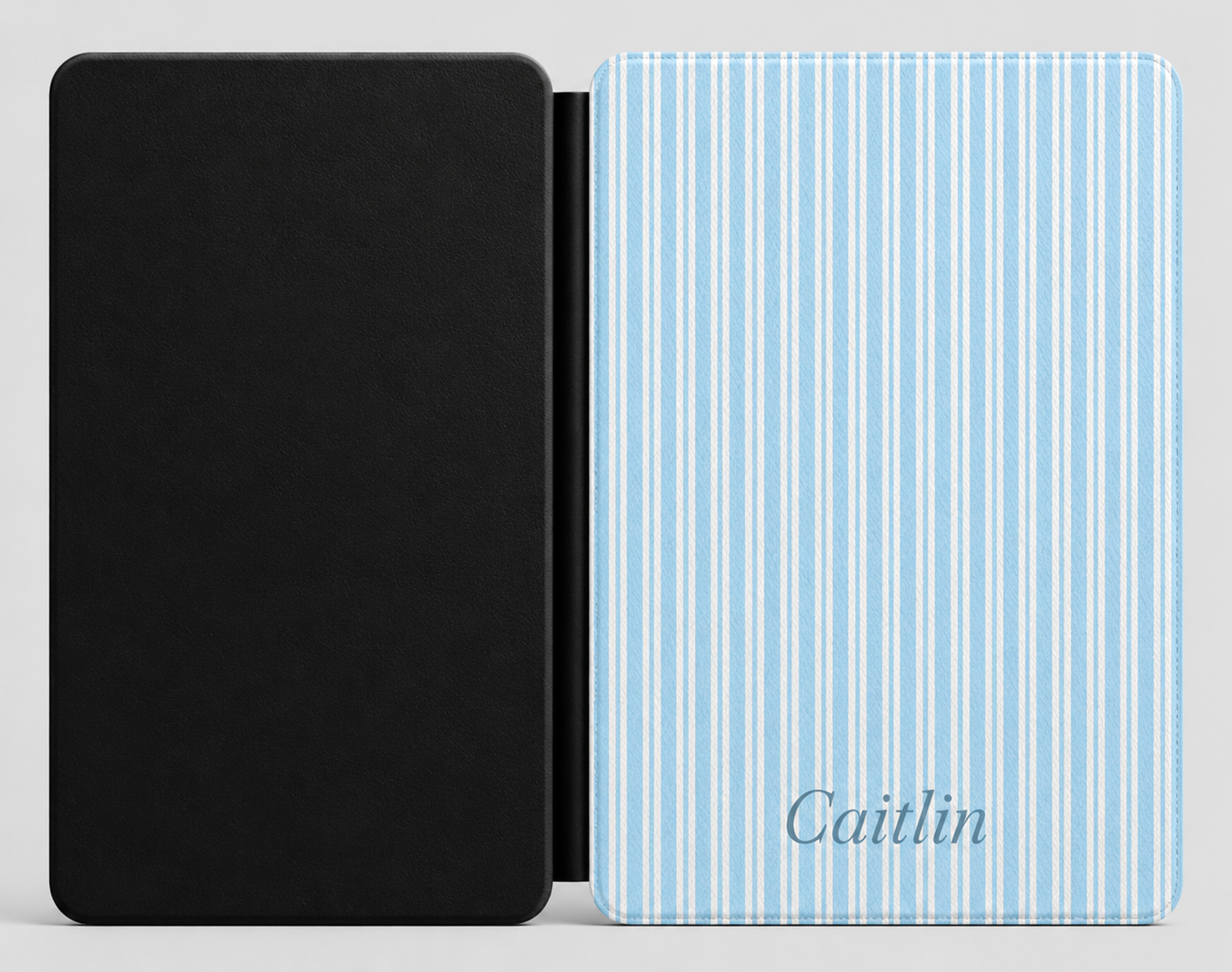 Personalized Blue Ticking Stripe Kindle Case — Debossed Name