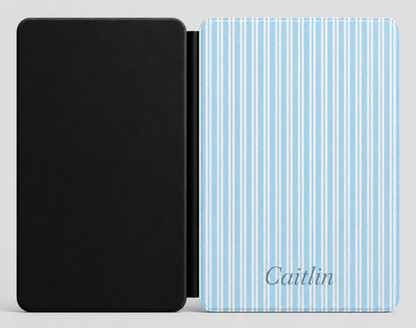 Personalized Blue Ticking Stripe Kindle Case — Debossed Name