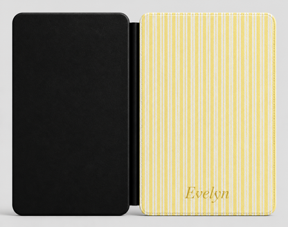 Personalized Yellow Ticking Stripe Kindle Case — Debossed Name