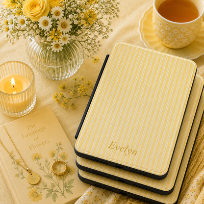 Personalized Yellow Ticking Stripe Kindle Case — Debossed Name