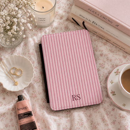 Personalized Pink Ticking Stripe Kindle Case — Debossed Initials