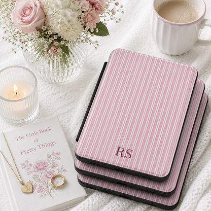 Personalized Pink Ticking Stripe Kindle Case — Debossed Initials
