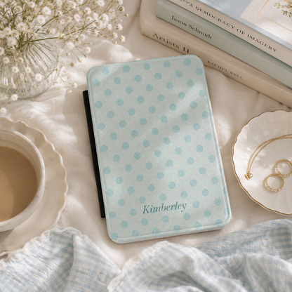 Personalized Blue Polka Dot Kindle Case — Debossed Name