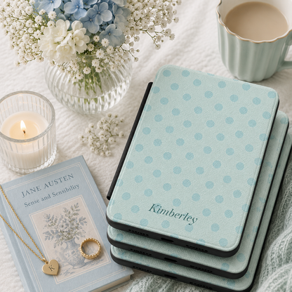 Personalized Blue Polka Dot Kindle Case — Debossed Name