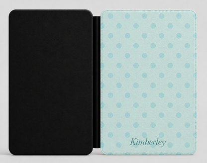 Personalized Blue Polka Dot Kindle Case — Debossed Name