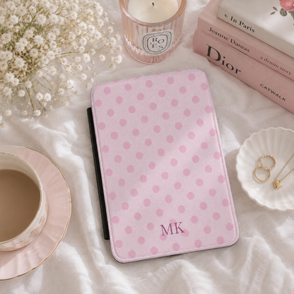 Personalized Pink Polka Dot Kindle Case — Debossed Initials