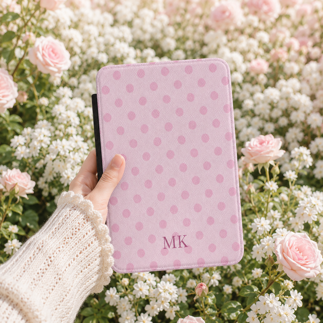 Personalized Pink Polka Dot Kindle Case — Debossed Initials