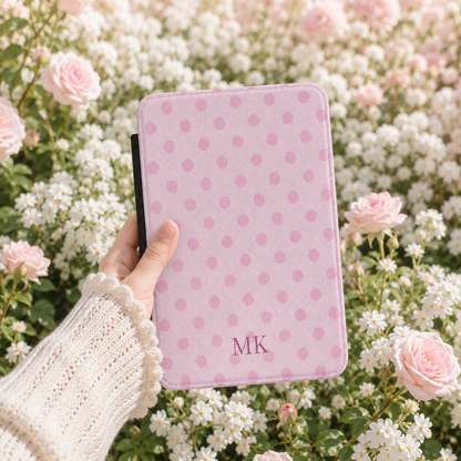 Personalized Pink Polka Dot Kindle Case — Debossed Initials
