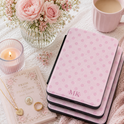 Personalized Pink Polka Dot Kindle Case — Debossed Initials